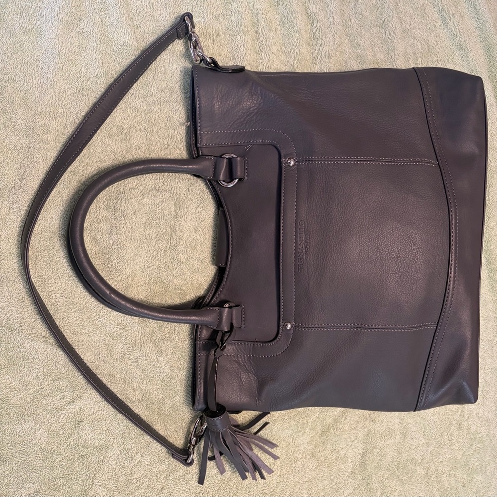 Tignanello Gray Large Tote Satchel Shoulder Bag Tassel Strap